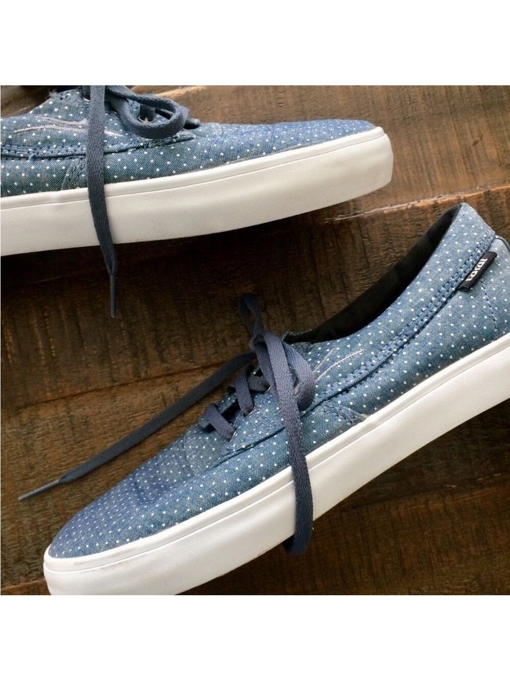 Lakai “Camby Echelon” skater shoes in chambray/white dots, men’s 5/women’s 7.5
